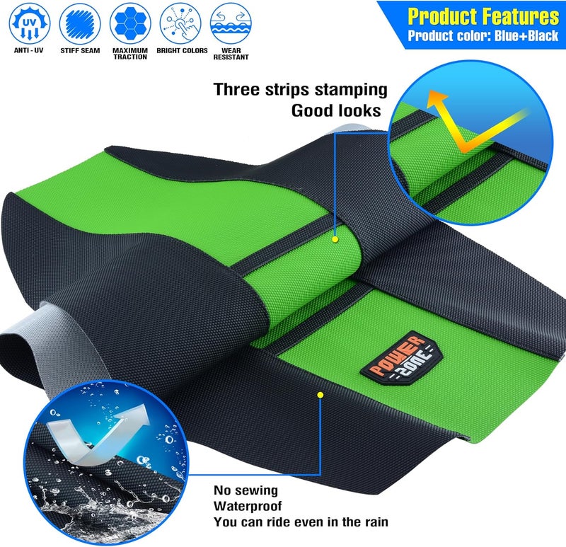 MCHMFG Universal Ribbed Dirt Bike Seat Cover - Gripper Soft Seat Cover for Most Dirt Pit Bike Motorcycle Black-Green - Image 3